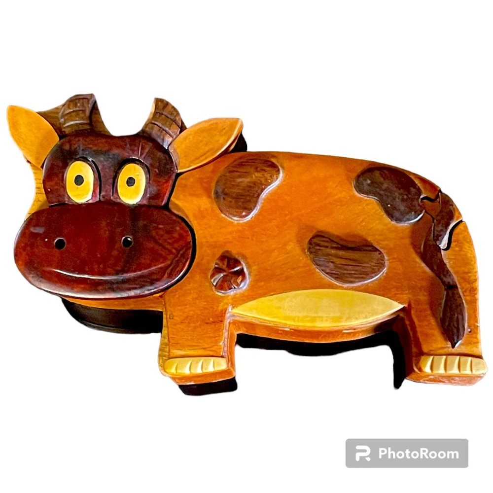 Vintage wooden cow puzzle box
